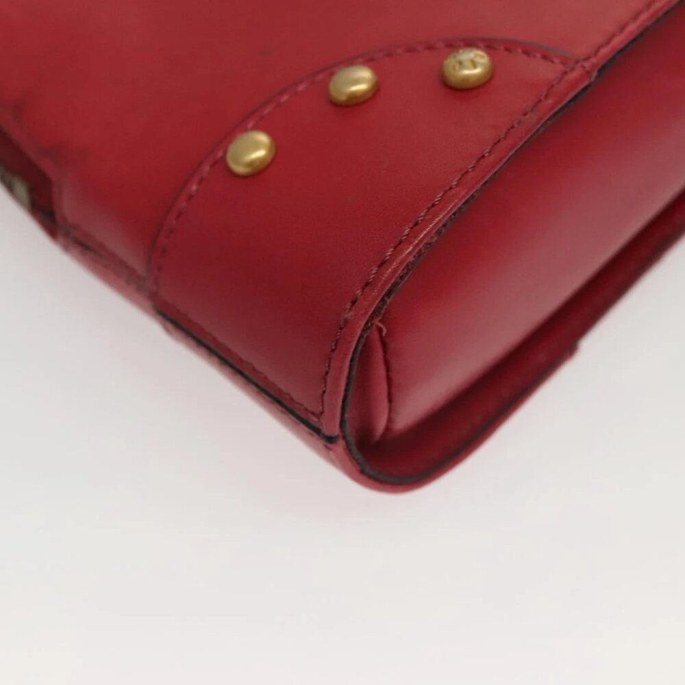 CELINE Chain Shoulder Bag Leather Red Gold Auth 118372 - Picture 12 of 16
